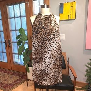 Zara basics leopard print sleeveless zip back dress with pockets.